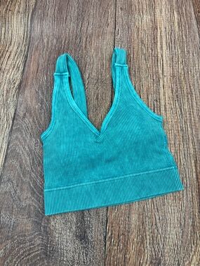 Ribbed V-Neck Bralette in Teal